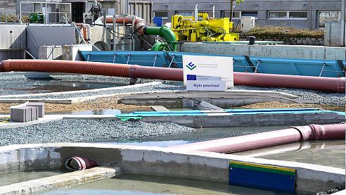 Ukázky protipovodňové ochrany v bazénu před pavilonem Z brněnského výstaviště se těší velkému zájmu návštěvníků Stavebních veletrhů